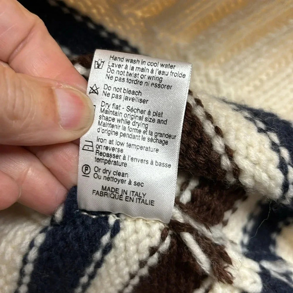 EUC men’s SAKS FIFTH AVENUE ivory with navy and brown stripes cardigan sz XL - Picture 5 of 8